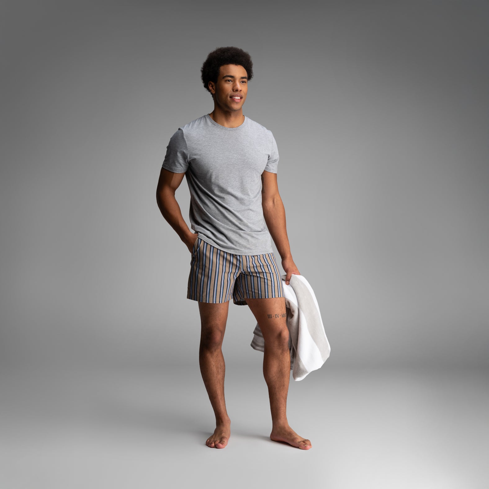 Wave 5" Swim Short 2N1 : Menswear Stripe - Beige | BN3TH Underwear