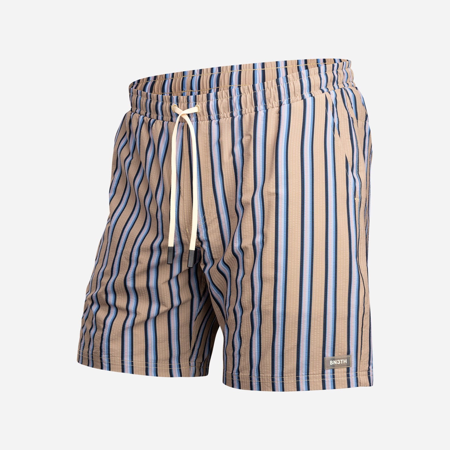 Wave 7" Swim Short 2N1 : Menswear Stripe - Beige | BN3TH Underwear