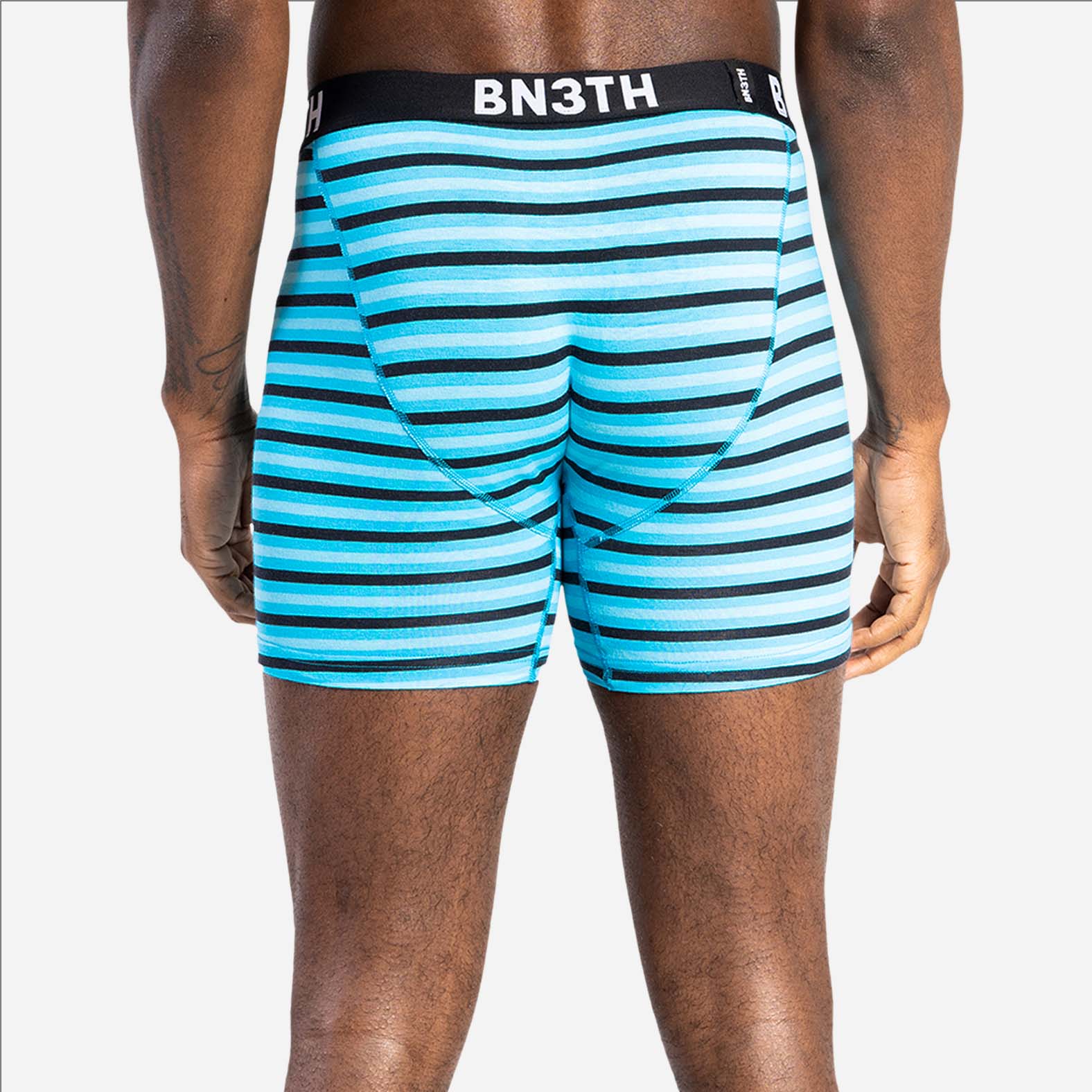 OUTSET BOXER BRIEF: BLACK/MINI TRICOLOUR STRIPE TURQUOISE 2 PACK