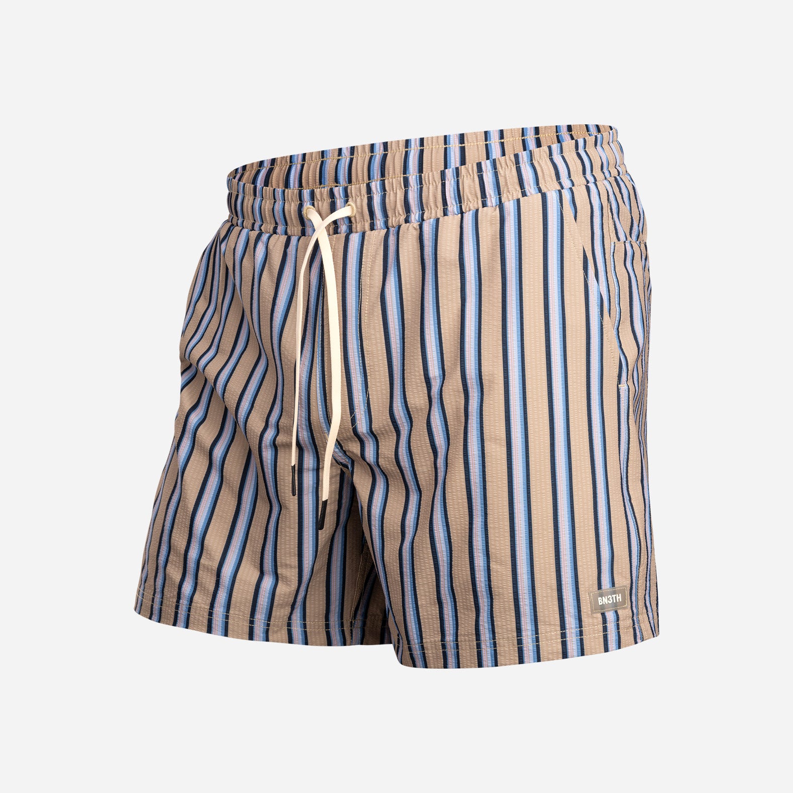 Wave 5" Swim Short 2N1 : Menswear Stripe - Beige | BN3TH Underwear