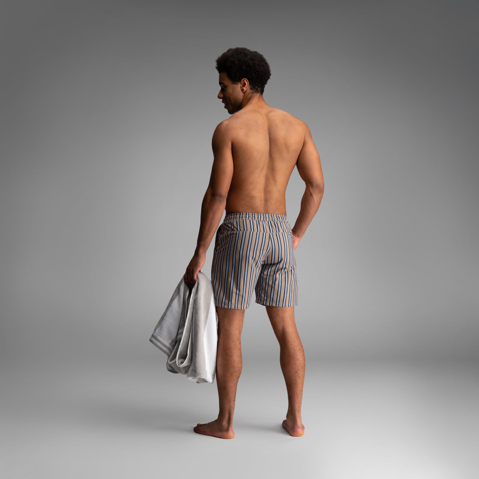 Wave 7" Swim Short 2N1 : Menswear Stripe - Beige  | BN3TH Underwear