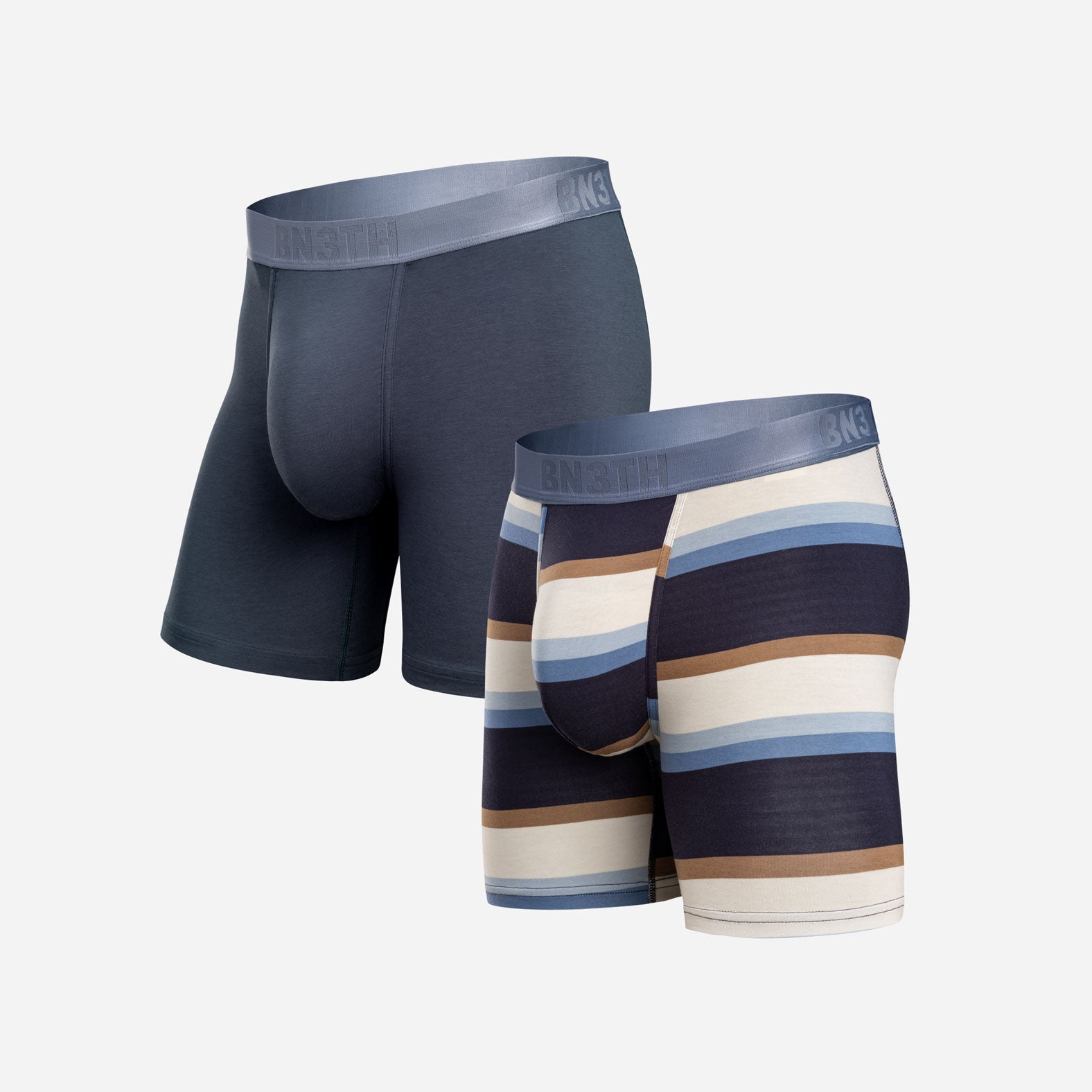 Essentials Boxer Brief: Midnight Navy/Retro Wide Strip 2 Pack from BN3TH Underwear
