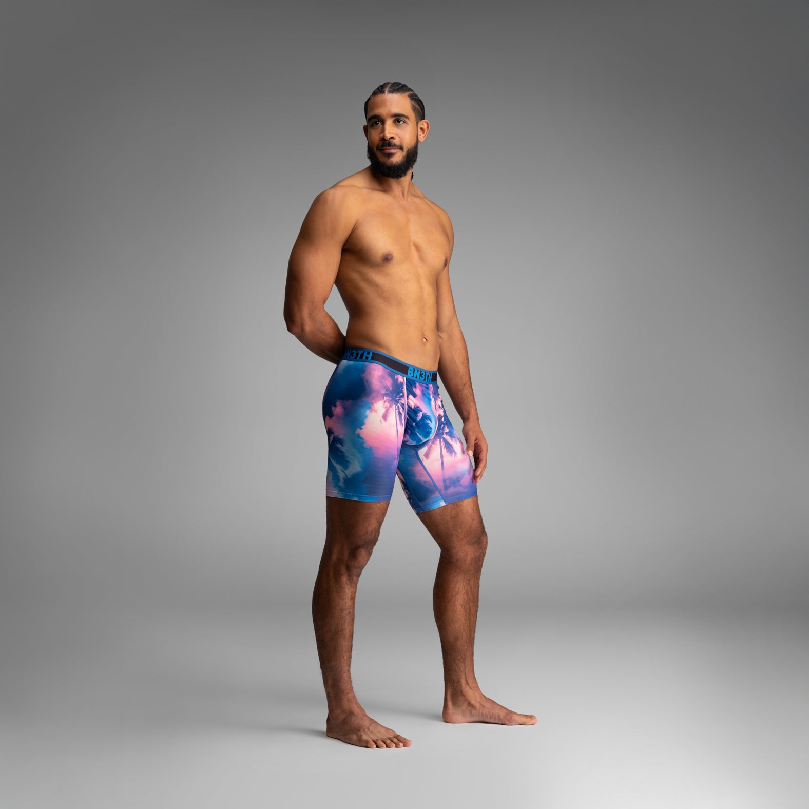 Pro Flex Max Boxer Brief: Smokey Palms-Blue Lolite | BN3TH Underwear