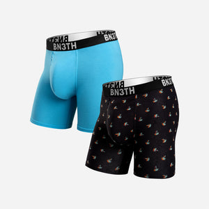 OUTSET BOXER BRIEF: TURQUOISE BLUE/ELECTRIC HAWAIIAN BLACK 2 PACK