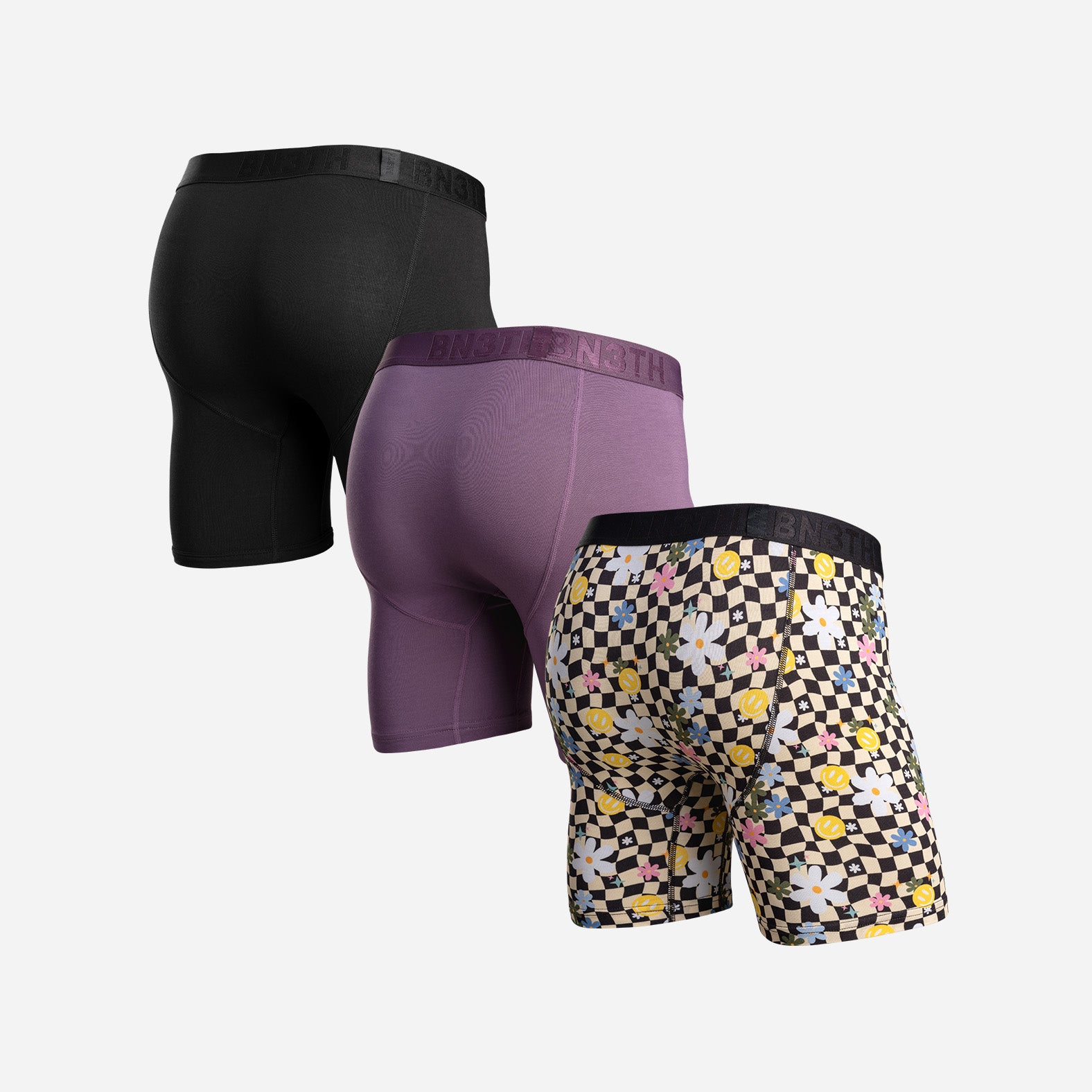 Classic Icon Boxer Brief Bundle: Black/Vintage Violet/Psychodelic Floral Sand 3-Pack